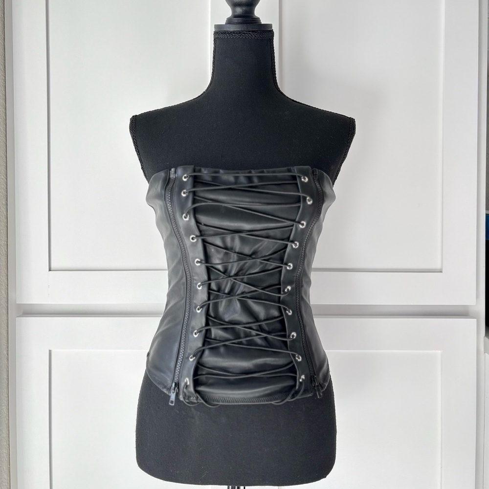 Black Faux Leather Corset Strapless top